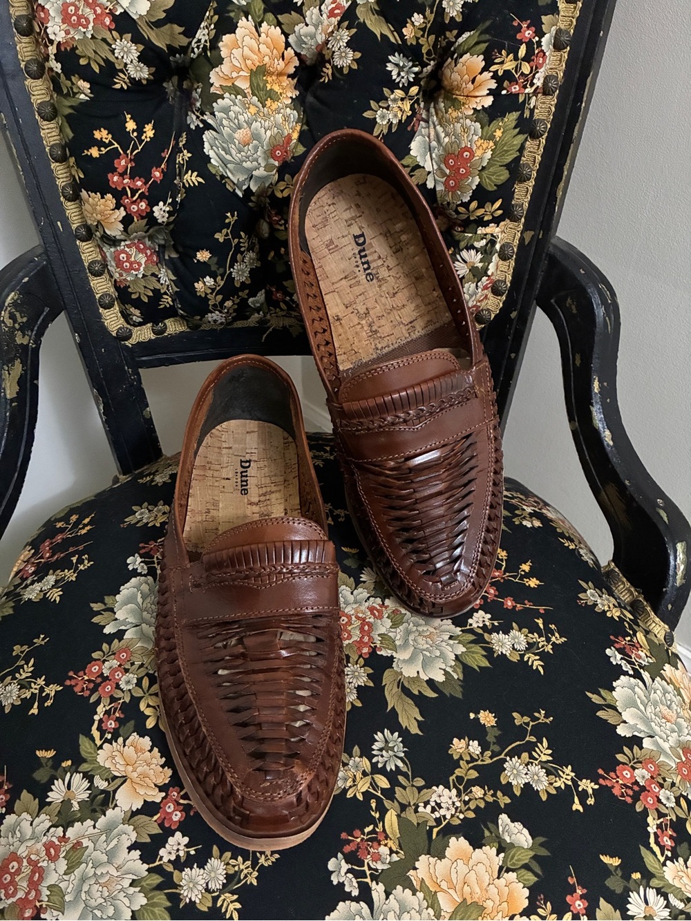 Dune London Brown Brickles Leather Woven Loafers